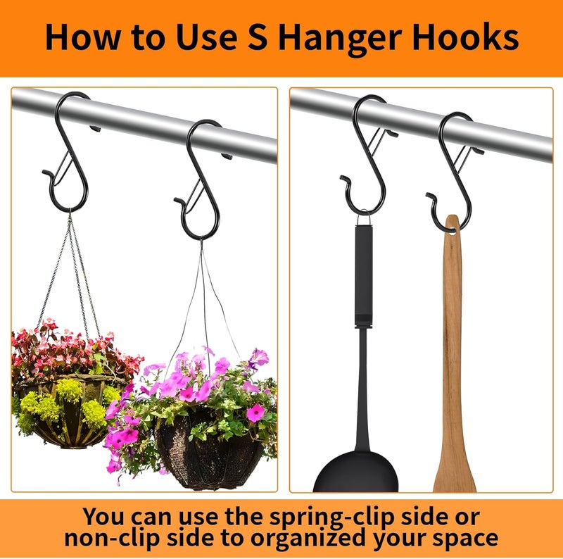 iCafePub 12 PCS S Hooks for Hanging with Safety Buckle, 3.5 inch Heavy Duty Metal S Shaped Hooks for Kitchen Utensil, Cups, Pots, Plants, Bags, Hats (Black) - Image 4